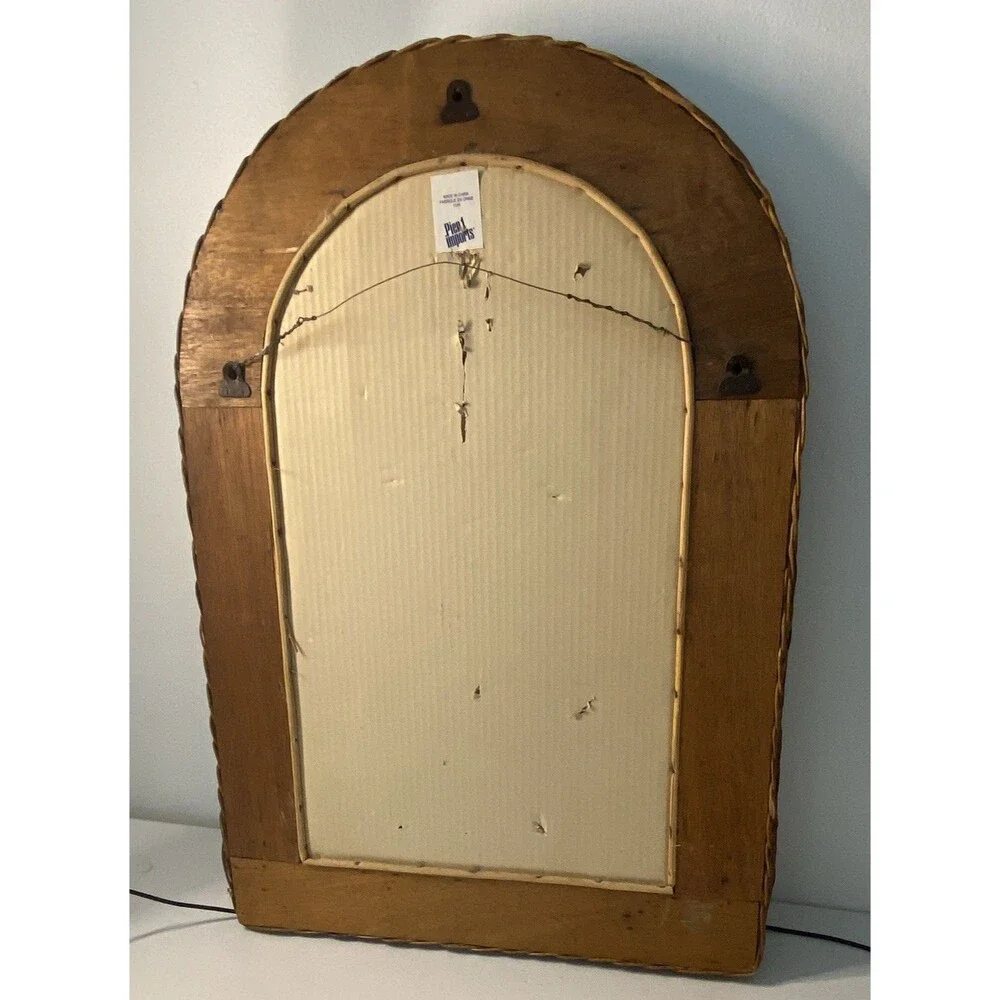 Vtg 80s Pier 1 Imports Rattan Boho Braided Arched Wall Mirror 2 tone wicker.